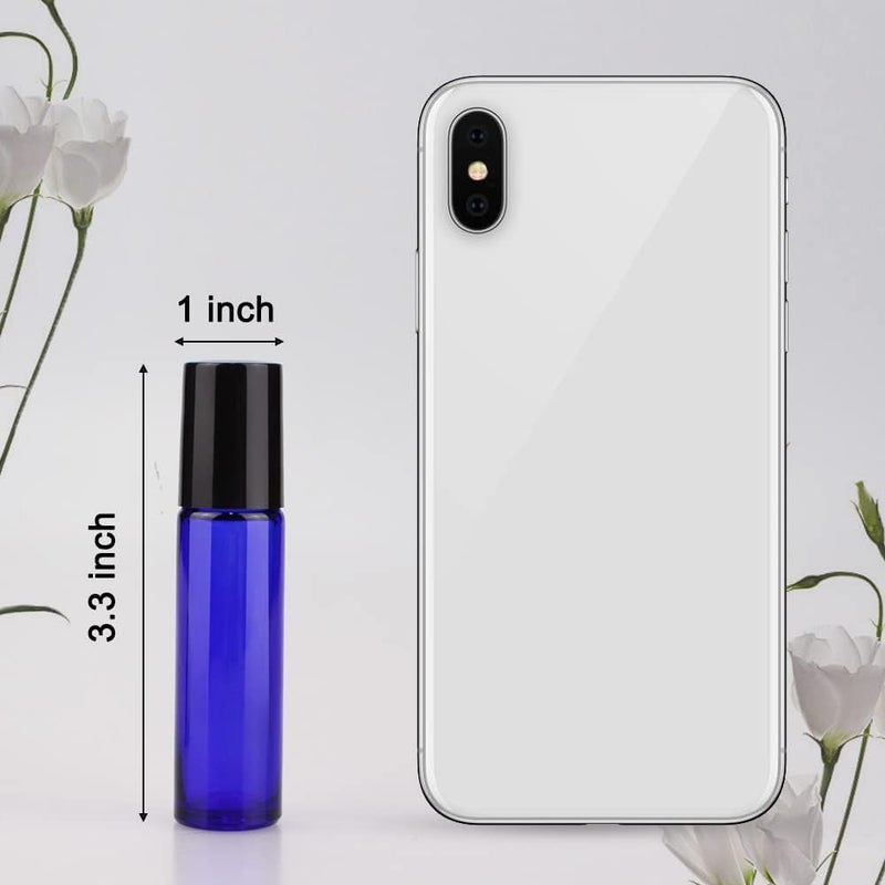 Sungwoo 12 Pack Essential Oil Bottles  10ml Blue Glass Bottles with Stainless Steel Roller Balls and Caps for Travel  Perfume and Lip Gloss - Image 2